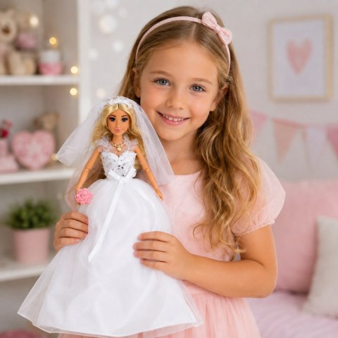 LEAN Toys Lalka Anlily w Sukni Ślubnej Z Cekinami Panna Młoda Welon Bukiet Tort