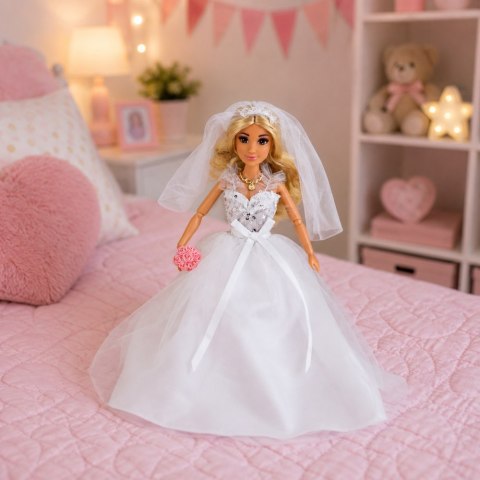 LEAN Toys Lalka Anlily w Sukni Ślubnej Z Cekinami Panna Młoda Welon Bukiet Tort