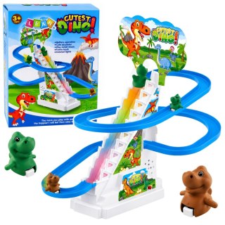 LEAN Toys Tor Zjeżdżalnia Dla Dinozaurów Ruchome Schodki Figurki Światła Dźwięki