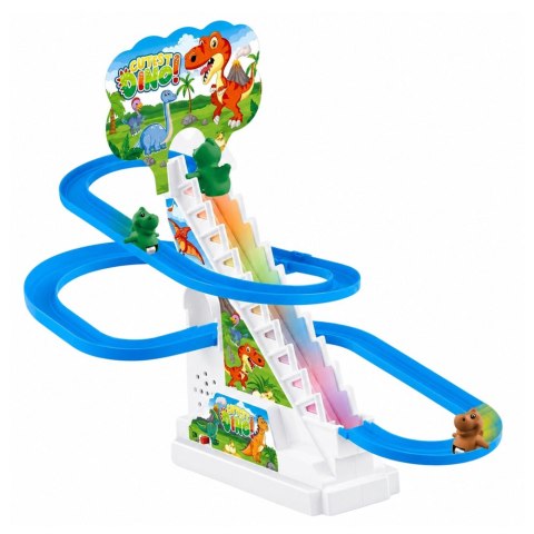 LEAN Toys Tor Zjeżdżalnia Dla Dinozaurów Ruchome Schodki Figurki Światła Dźwięki