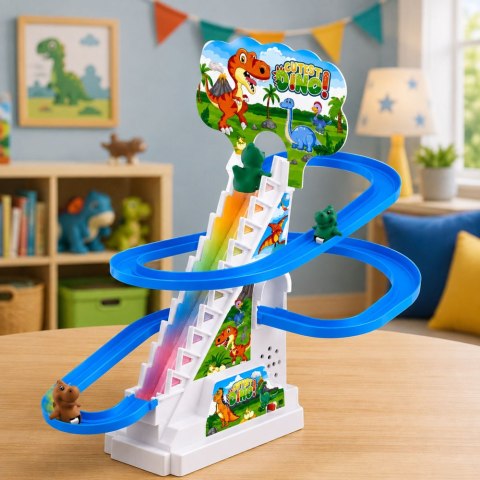 LEAN Toys Tor Zjeżdżalnia Dla Dinozaurów Ruchome Schodki Figurki Światła Dźwięki