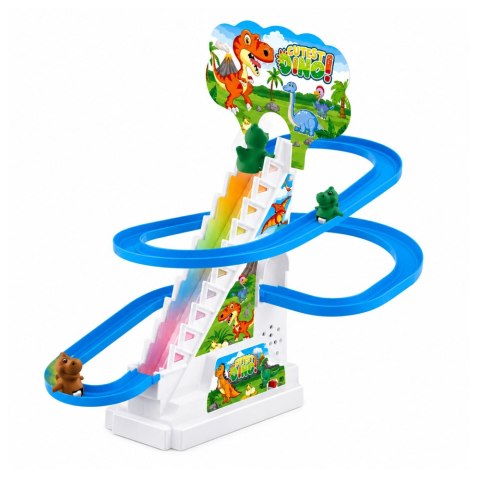 LEAN Toys Tor Zjeżdżalnia Dla Dinozaurów Ruchome Schodki Figurki Światła Dźwięki
