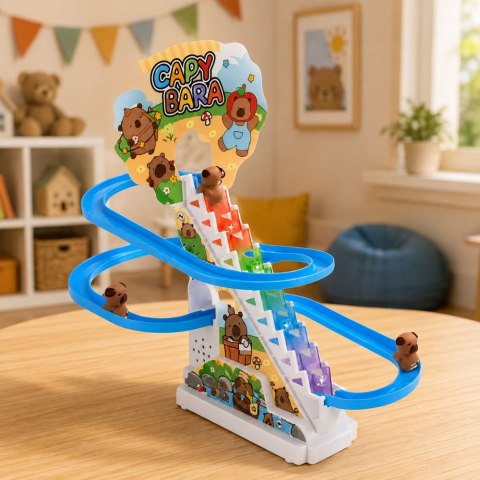 LEAN Toys Tor Zjeżdżalnia Dla Kapibar Ruchome Schodki Figurki Światła Dźwięki