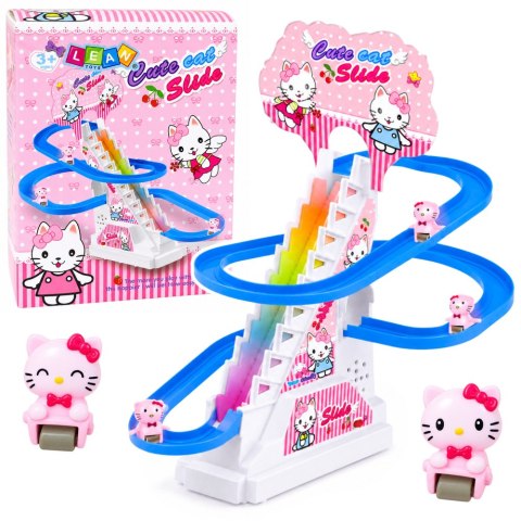 LEAN Toys Tor Zjeżdżalnia Dla Kotków Ruchome Schodki Figurki Światła Dźwięki