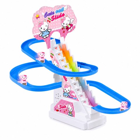 LEAN Toys Tor Zjeżdżalnia Dla Kotków Ruchome Schodki Figurki Światła Dźwięki