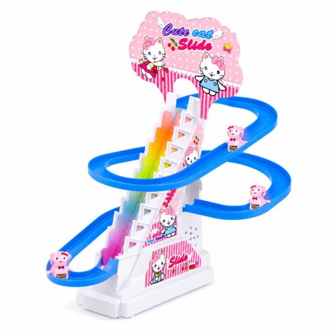 LEAN Toys Tor Zjeżdżalnia Dla Kotków Ruchome Schodki Figurki Światła Dźwięki