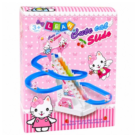 LEAN Toys Tor Zjeżdżalnia Dla Kotków Ruchome Schodki Figurki Światła Dźwięki