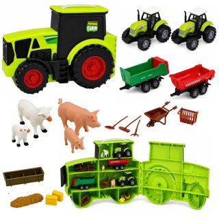 LEAN Toys Zestaw Farma W Traktorze Pojazdy Rolnicze Zwierzęta Figurki Akcesoria 28el.