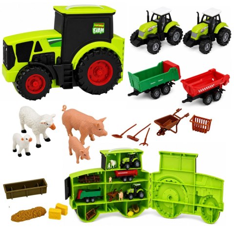 LEAN Toys Zestaw Farma W Traktorze Pojazdy Rolnicze Zwierzęta Figurki Akcesoria 28el.