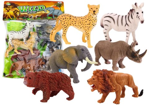 LEAN Toys Zestaw Figurek Dzikich Zwierząt 6 Sztuk Słoń Lew Nosorożec
