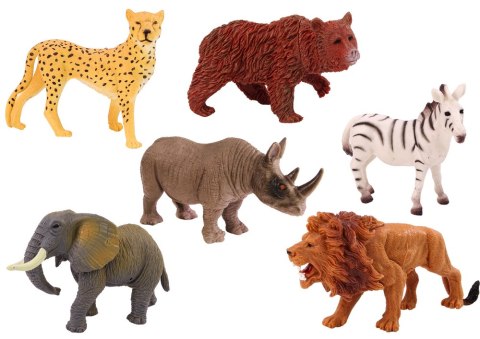 LEAN Toys Zestaw Figurek Dzikich Zwierząt 6 Sztuk Słoń Lew Nosorożec