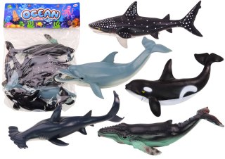 LEAN Toys Zestaw Figurek Największych Zwierząt Morskich Orka Wieloryb Rekin 6Szt