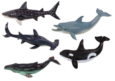 LEAN Toys Zestaw Figurek Największych Zwierząt Morskich Orka Wieloryb Rekin 6Szt