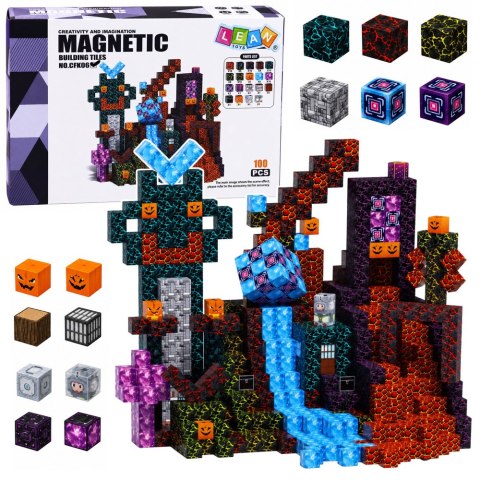LEAN Toys Zestaw Klocki Magnetyczne Kostki Sześciany Piksele 3D Mroczny Świat 100 el.