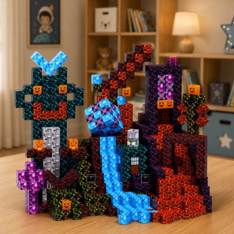 LEAN Toys Zestaw Klocki Magnetyczne Kostki Sześciany Piksele 3D Mroczny Świat 100 el.