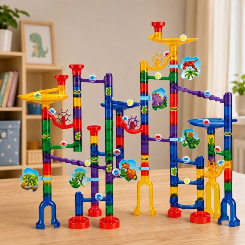 LEAN Toys Zestaw Konstrukcyjny Tor Dla Kulek Tunele Kolorowe Dinozaury 192 el.