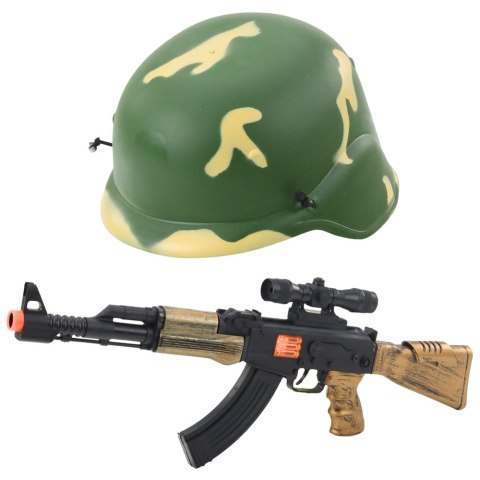 LEAN Toys Zestaw Militarny Wojskowy Karabin Dźwięk Kask Hełm z Gumką