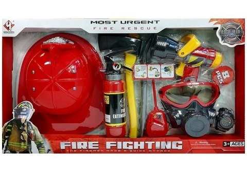 LEAN Toys Zestaw Strażacki Kask Gaśnica Toporek Maska Łom Akcesoria Czerwony