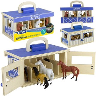 Marka niezdefiniowana Drewniana stajnia +6 figurek koni SKALA 1:32 FARMA Breyer Horses ZA6720
