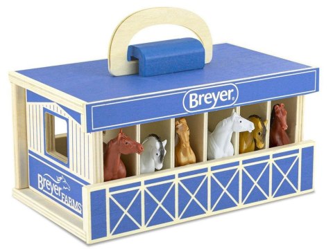 Marka niezdefiniowana Drewniana stajnia +6 figurek koni SKALA 1:32 FARMA Breyer Horses ZA6720