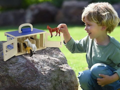 Marka niezdefiniowana Drewniana stajnia +6 figurek koni SKALA 1:32 FARMA Breyer Horses ZA6720