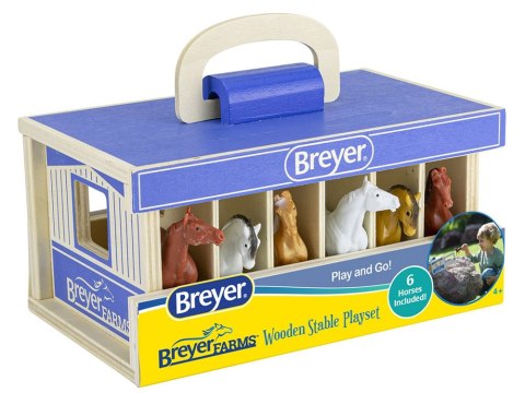 Marka niezdefiniowana Drewniana stajnia +6 figurek koni SKALA 1:32 FARMA Breyer Horses ZA6720