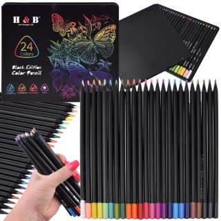 JOKOMISIADA Kredki Ołówkowe Black Edition 24 Kolory 3,3 mm + Metalowe etui AP0124