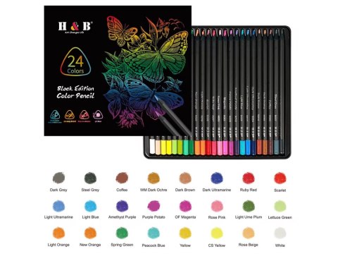JOKOMISIADA Kredki Ołówkowe Black Edition 24 Kolory 3,3 mm + Metalowe etui AP0124
