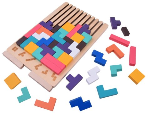 JOKOMISIADA Układanka Drewniana logiczna z kolorowymi klockami - puzzle Tetris ZA6613