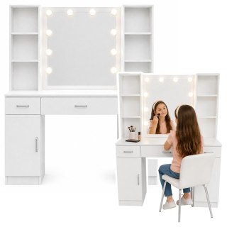 LEAN Duża Toaletka Kosmetyczna z Lustrem LED Szafki Szuflady Biała 141x114x39 cm