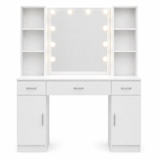 LEAN Duża Toaletka Kosmetyczna z Lustrem LED Szafki Szuflady Biała 141x114x39 cm