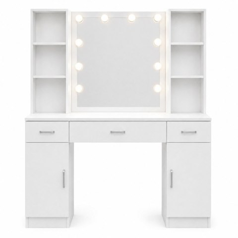 LEAN Duża Toaletka Kosmetyczna z Lustrem LED Szafki Szuflady Biała 141x114x39 cm