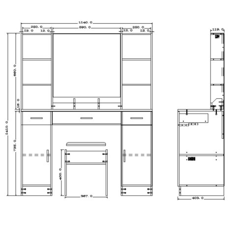 LEAN Duża Toaletka Kosmetyczna z Lustrem LED Szafki Szuflady Biała 141x114x39 cm