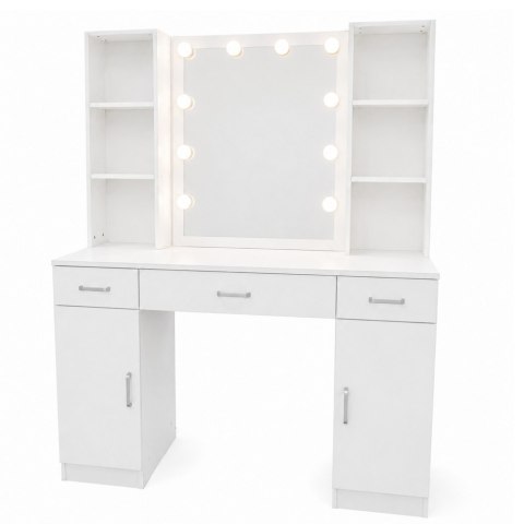 LEAN Duża Toaletka Kosmetyczna z Lustrem LED Szafki Szuflady Biała 141x114x39 cm