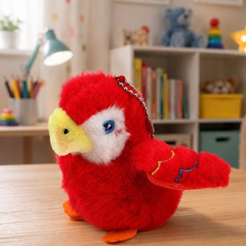 LEAN TOYS Pluszowy Ptaszek Papuga Maskotka Na Breloku z Zawieszką Czerwona 9 cm