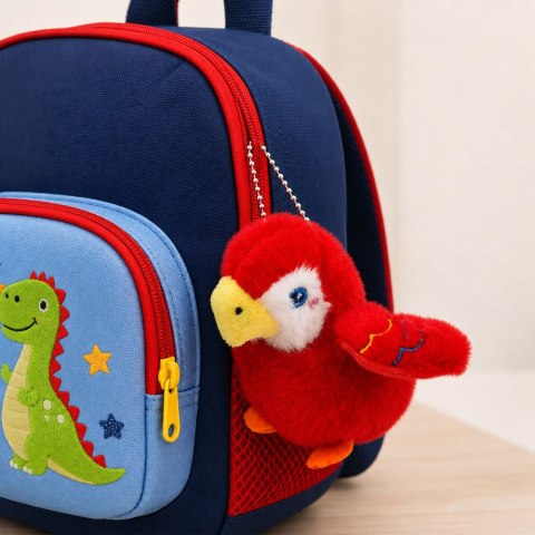 LEAN TOYS Pluszowy Ptaszek Papuga Maskotka Na Breloku z Zawieszką Czerwona 9 cm