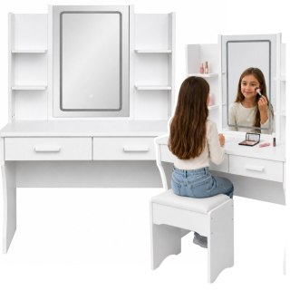 LEAN Toaletka Kosmetyczna Z Lustrem LED Półki Szuflady Biała 140x80x40 cm