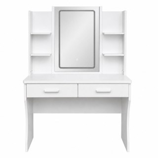 LEAN Toaletka Kosmetyczna Z Lustrem LED Półki Szuflady Biała 140x80x40 cm