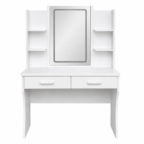 LEAN Toaletka Kosmetyczna Z Lustrem LED Półki Szuflady Biała 140x80x40 cm