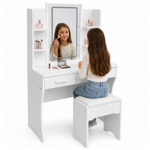 LEAN Toaletka Kosmetyczna Z Lustrem LED Półki Szuflady Biała 140x80x40 cm