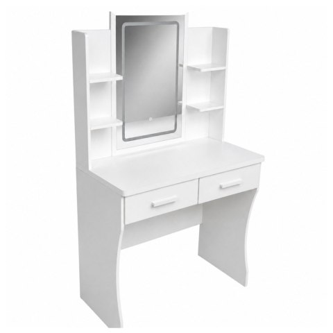 LEAN Toaletka Kosmetyczna Z Lustrem LED Półki Szuflady Biała 140x80x40 cm