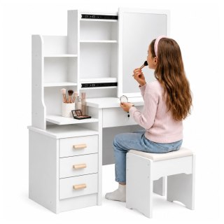 LEAN Toaletka Kosmetyczna z Lustrem Szuflady Półki Taboret Biała 130x80x36 cm