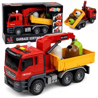 LEAN Toys Ciężarówka Dźwig Kontenery Do Segregacji Śmieci Światła Dźwięk Czerwona