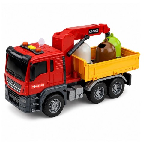 LEAN Toys Ciężarówka Dźwig Kontenery Do Segregacji Śmieci Światła Dźwięk Czerwona