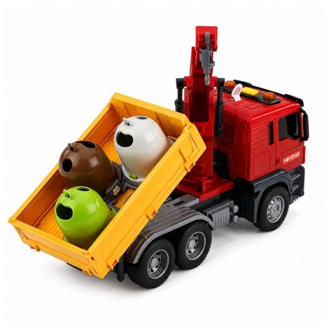 LEAN Toys Ciężarówka Dźwig Kontenery Do Segregacji Śmieci Światła Dźwięk Czerwona