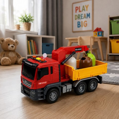LEAN Toys Ciężarówka Dźwig Kontenery Do Segregacji Śmieci Światła Dźwięk Czerwona