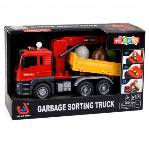 LEAN Toys Ciężarówka Dźwig Kontenery Do Segregacji Śmieci Światła Dźwięk Czerwona