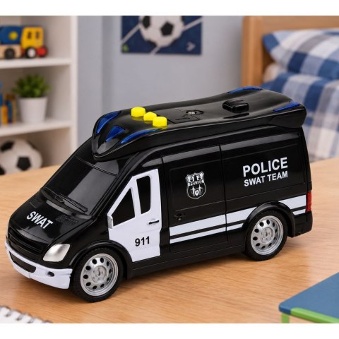 LEAN Toys Samochód Policyjny Jednostki Specjalnej SWAT Van Światła Dźwięki 1:32