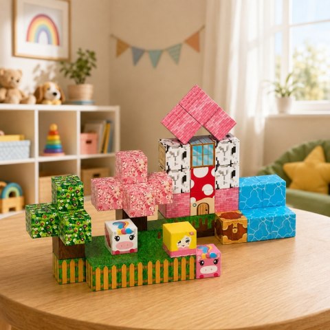 LEAN Toys Zestaw Klocki Magnetyczne Kostki Sześciany Piksele Jednorożce 3D 50 el.