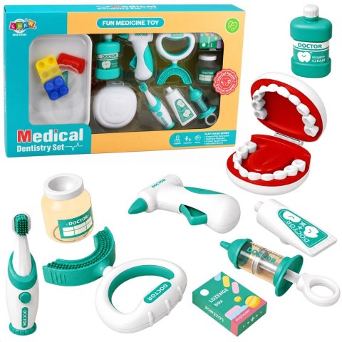 LEAN Toys Zestaw Małego Dentysty Stomatologa Szczoteczka z Wibracjami Niebieski 15el.